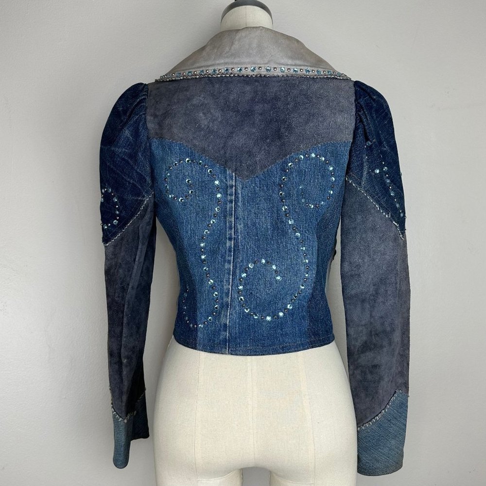 ❌SOLD❌Vintage 1970s Love Melody Denim and Leather Patchwork Jacket, Levi's - Picture 4 of 9
